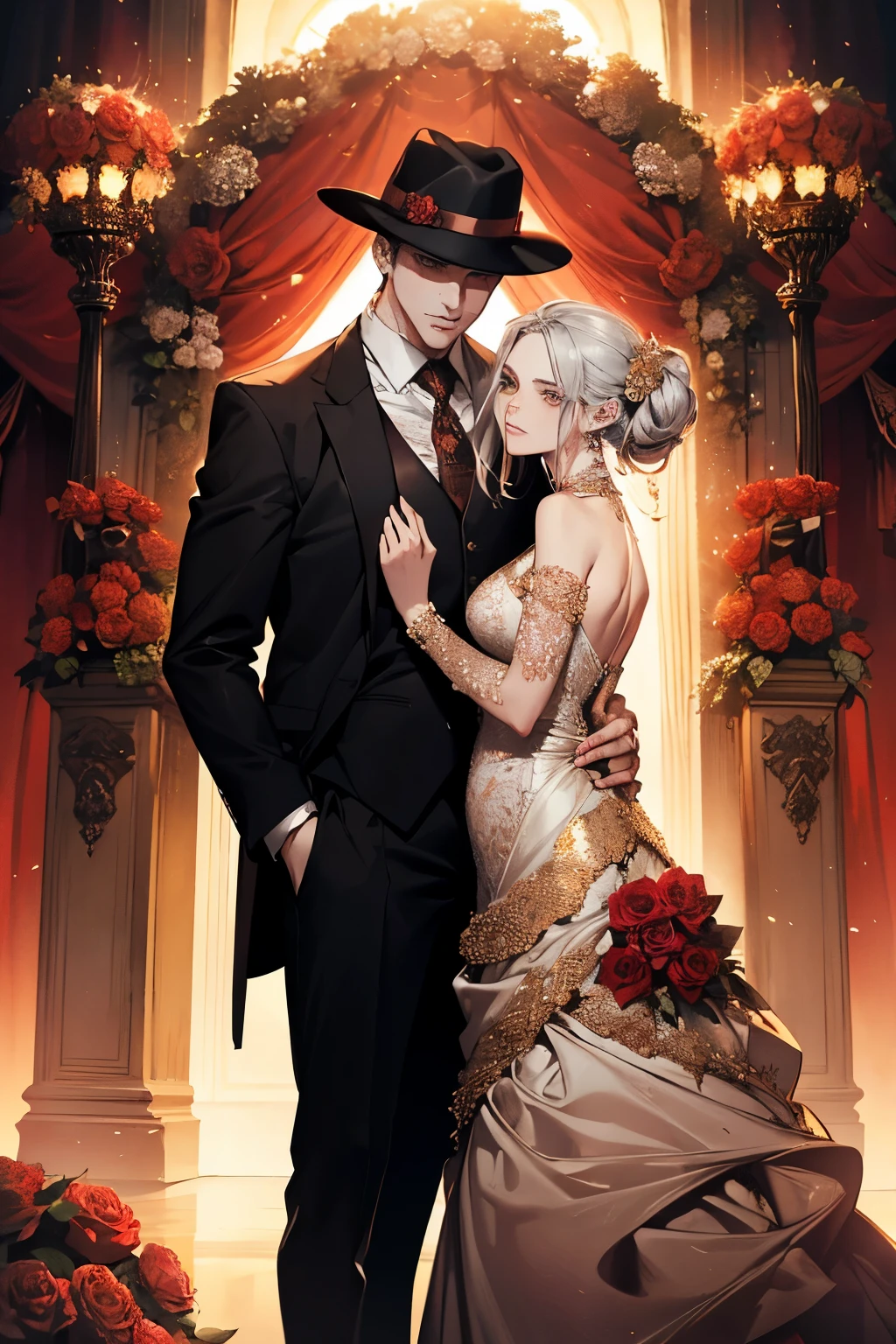 **Color Palette**: Select a color palette that exudes passion and mystery. Deep reds, blacks, and grays can symbolize both romance and the dangerous world of the mafia. Adding a hint of gold or silver can convey luxury and wealth.
**Images or Illustrations**:
- **Couple**: Feature a couple on the cover, with the female character (Emma) and the male character (Lucas) in an embrace, or a passionate pose. Make sure their chemistry is visible, but keep it tasteful.
- **Mafia Element**: Incorporate subtle mafia-related imagery, such as a silhouette of a man in a fedora, or a gun and roses, to hint at the danger in the story.