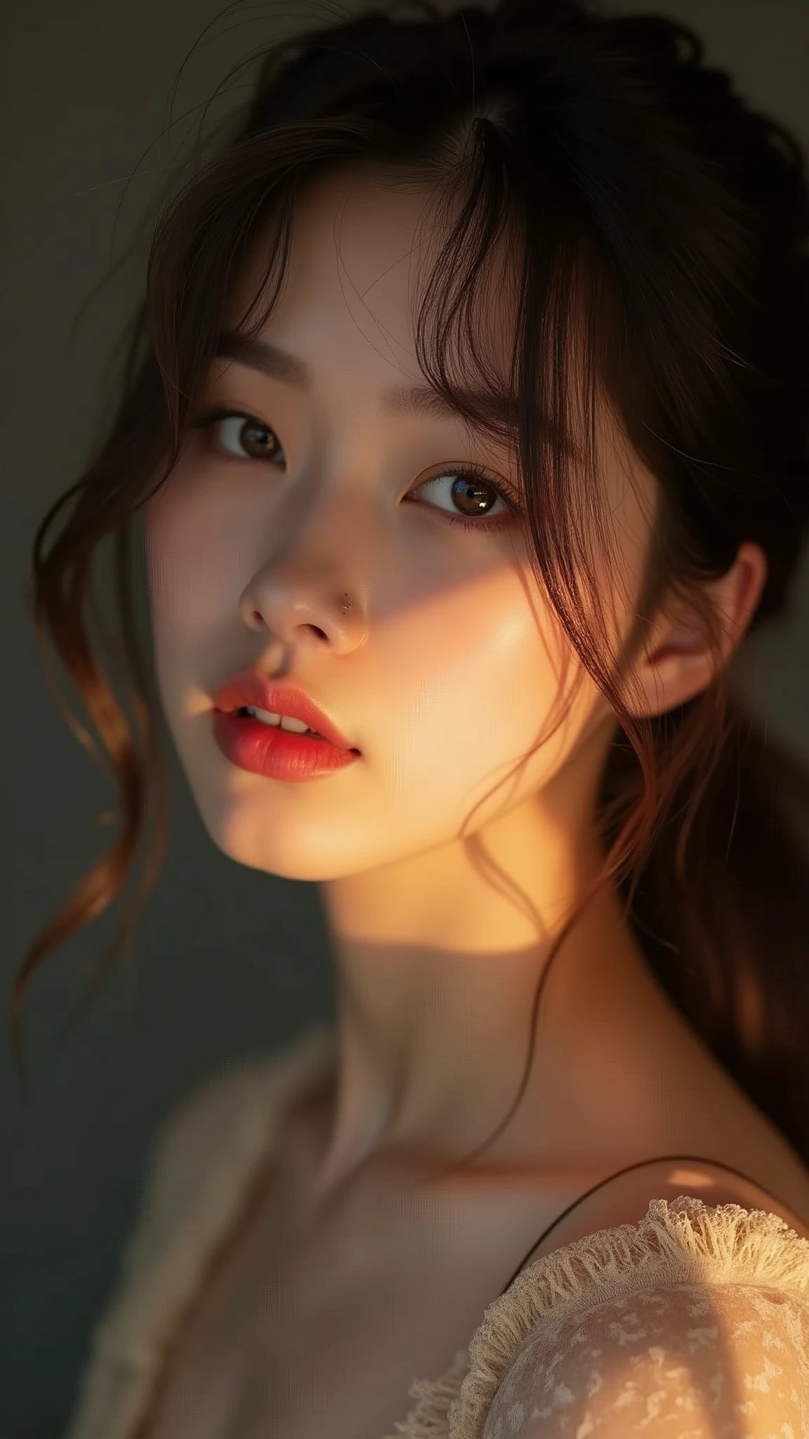 (Delicate lips), (Realistically:1.37), (Vibrant colors), (Studio Lighting), (concentrate), (High Dynamic Range), (Bokeh), (In contrast), (Kilogram:1.2), (grace的), (grace), (like々Shii), (Luxury accessories), (Shining eyes), (shine), (calm), (shine), (dream-like), (Dynamic), (素晴らShiiもの), (Sensitive), (dramatic), (complicated), (eternal), (Dress nicely), (mystery), (mystery), (mystery), (picture perfect), (interesting), (personality), (masterpiece), (high resolution), (Best quality, 4K, 8K), Solitary, 18 year old girl