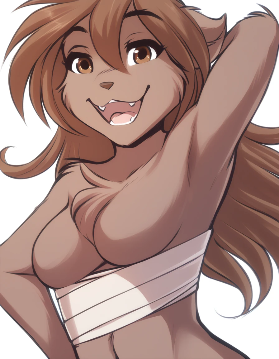 solo, tknanie, keidran, mammal, pantherine, natani_(twokinds), natani twokinds, twokinds, personalami, rating:safe, white background, white_background, brown fur, brown hair, brown eyes, female, big breasts, chest_wraps, wraps open mouth inside Trace human male first person view swallowed belly 🛁 water on in