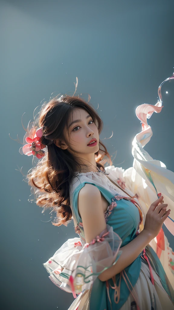 Floral Strokes, 1 sister, Solitary, Hanfu, old_Chinese idol_architecture, Flower Field, Flowers in bloom, (White smoke:1.Hot Reality:1.4), Tangled, Mandala, wring, Official Art, Unity8k Wallpaper, Extremely detailed, Pretty and beautiful, masterpiece,Best quality, (Dynamic Angle:1.4), Radiant Skin, (Colorful sparks floating:1) The most beautiful chaos, elegant, Brutalist design, Vibrant colors, Romantic Depth of Field_dance, Half Turtle_Upper part of the body, National Foundation, Chiaroscuro, Movie Lighting,dilapidated ancient temple,
