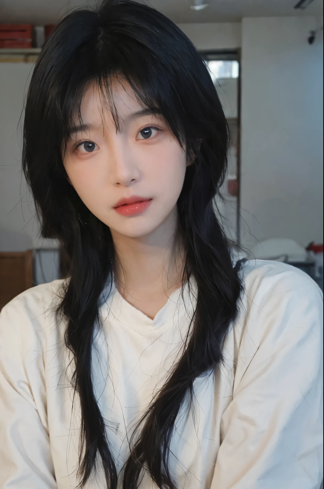 Best quality,Ultra-high resolution,(lifelike:1.4),Cute hairpin,2girll,Sparkling eyes,Short blue hair,jk,Snow-white skin,Blush,Slim beauty,At school,Ultra-fine face,Exquisite eyes,Double eyelids,