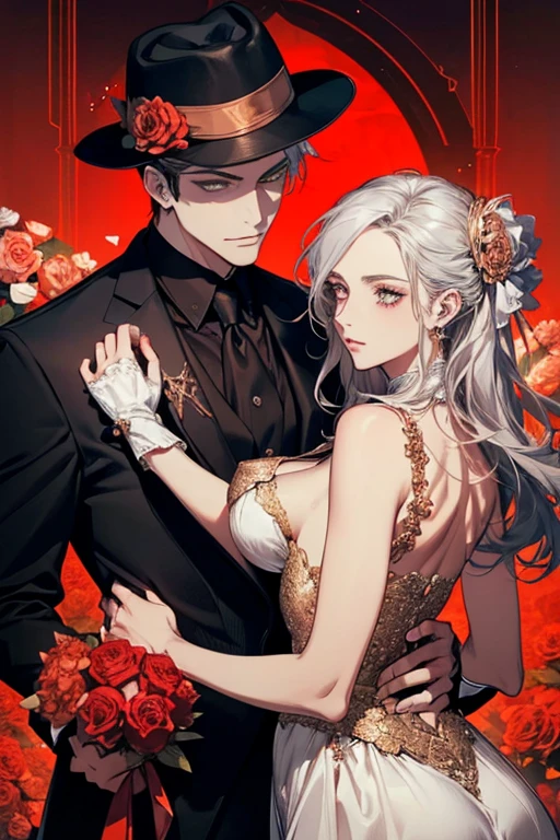 **Color Palette**: Select a color palette that exudes passion and mystery. Deep reds, blacks, and grays can symbolize both romance and the dangerous world of the mafia. Adding a hint of gold or silver can convey luxury and wealth.
**Images or Illustrations**:
- **Couple**: Feature a couple on the cover, with the female character (Emma) and the male character (Lucas) in an embrace, or a passionate pose. Make sure their chemistry is visible, but keep it tasteful.
- **Mafia Element**: Incorporate subtle mafia-related imagery, such as a silhouette of a man in a fedora, or a gun and roses, to hint at the danger in the story.