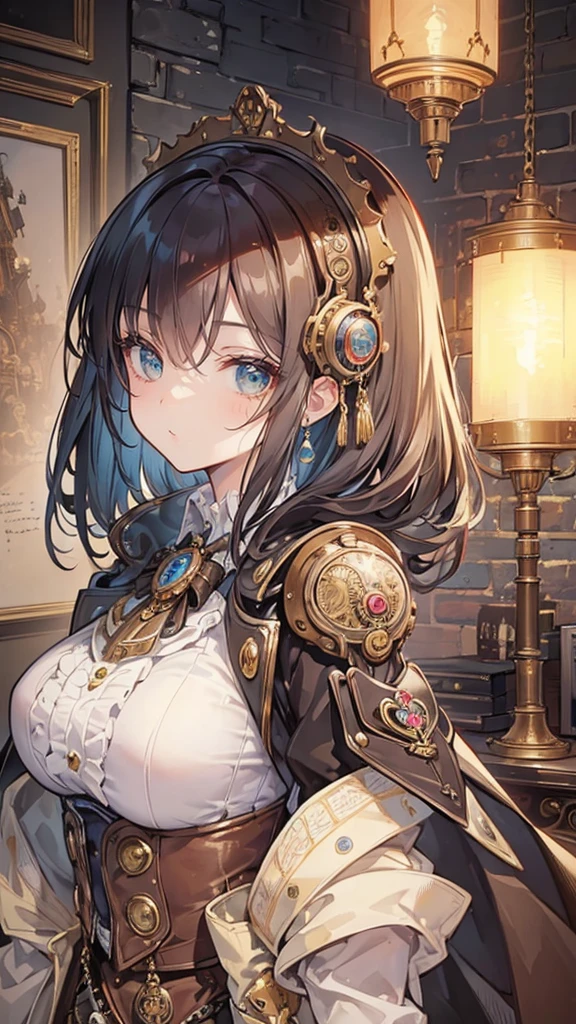 ((Best masterpiece, Perfect quality, Ultra detailed)), ((Steampunk, Fantasy, Retro)), A girl with small bust, With a face mask