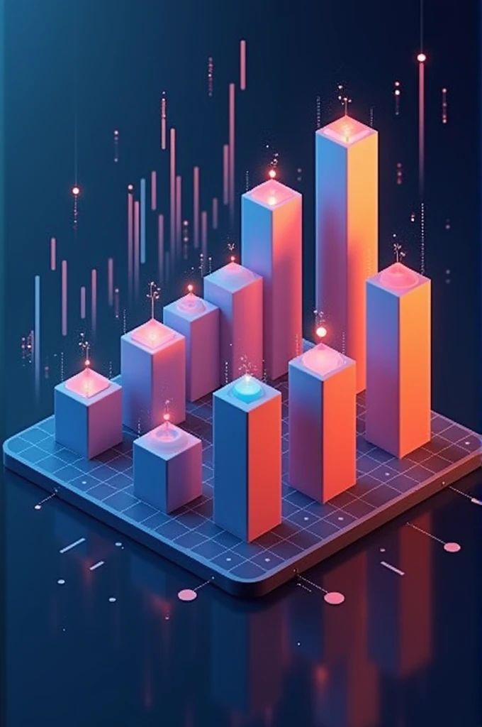 (ultra-detailed detailed), (extremely detailed CG unity 16k), (precise illustrations), infographics, prerendered isometric graphics, An isometric angle is 120 degrees, transparent expression, best on adobe stock, data visualization, abstract art representing data, bar graph, pie chart, on a dark background.