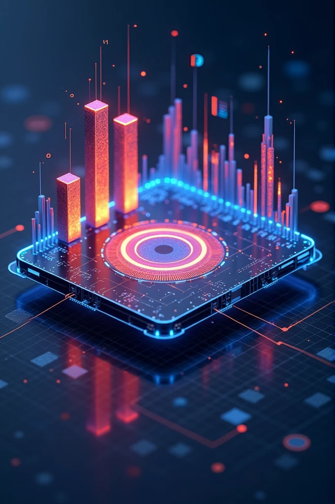 (ultra-detailed detailed), (extremely detailed CG unity 16k), (precise illustrations), infographics, prerendered isometric graphics, An isometric angle is 120 degrees, transparent expression, best on adobe stock, data visualization, abstract art representing data, bar graph, pie chart, on a dark background.