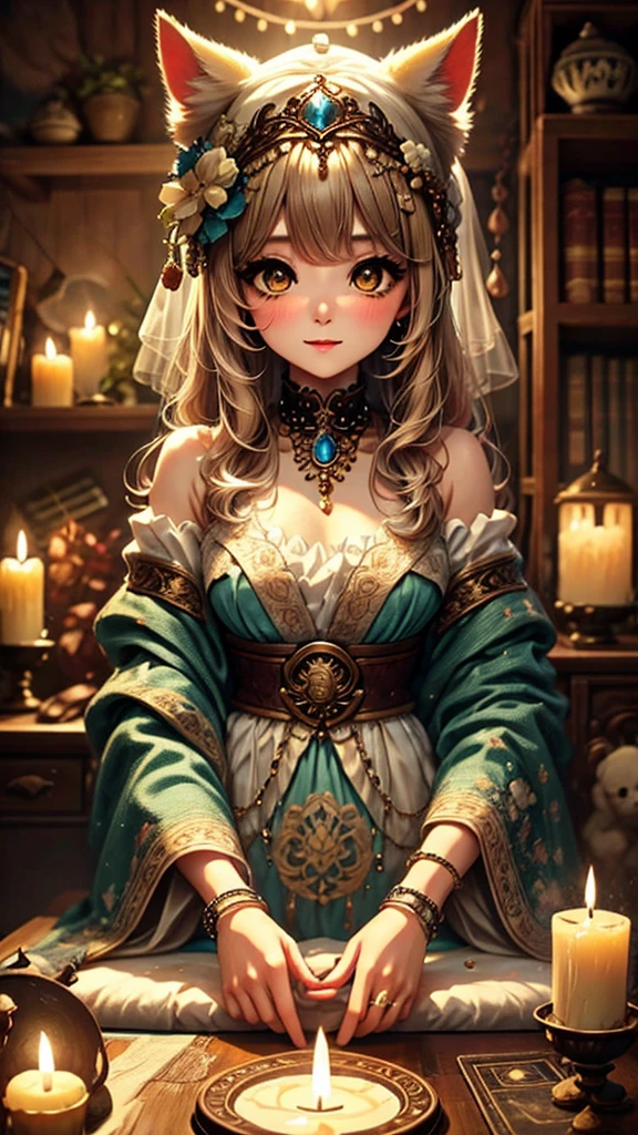 Fortune telling、Blonde、Yellow Eyes、Semi-long hair、Anime fantasy artwork