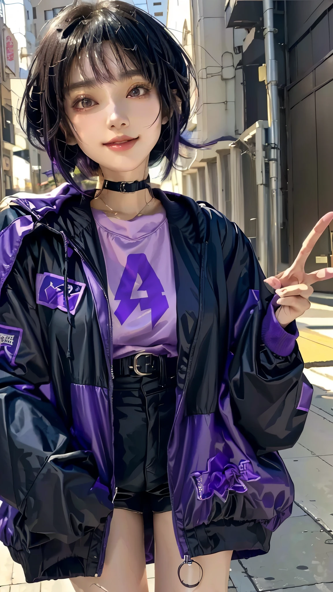 Beautiful girl, wearing hoodie, wearing sun glasses, purple blue hair, Anime style slime punk, graffitipaint on the background, correct anatomy, correct form, highly detailed, high quality, best resolution, 8k, HD, trending on artstation, masterpiece