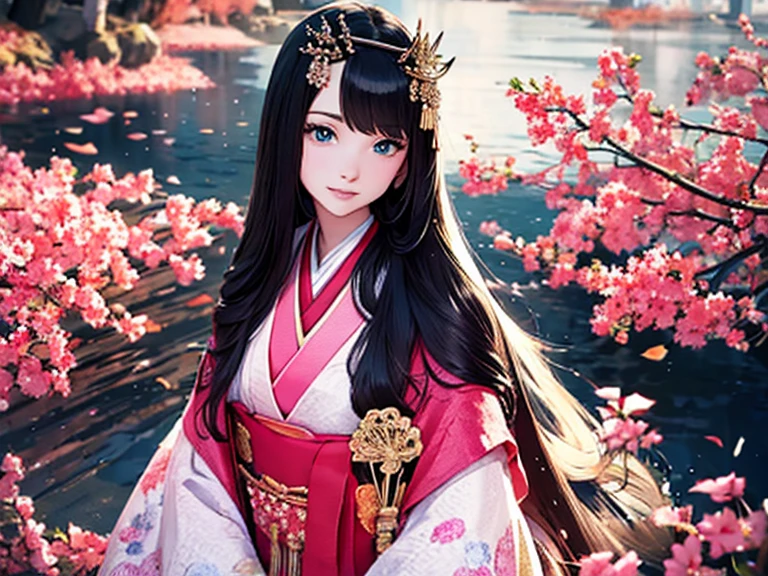 (Highest quality、 8k 、masterpiece、High resolution)、Heian period、A beautiful young woman from the nobility、、(Straight hair、Long, beautiful black hair),(12 Single layer kimono、The beauty of layered colors),Official Art、Detailed CG、