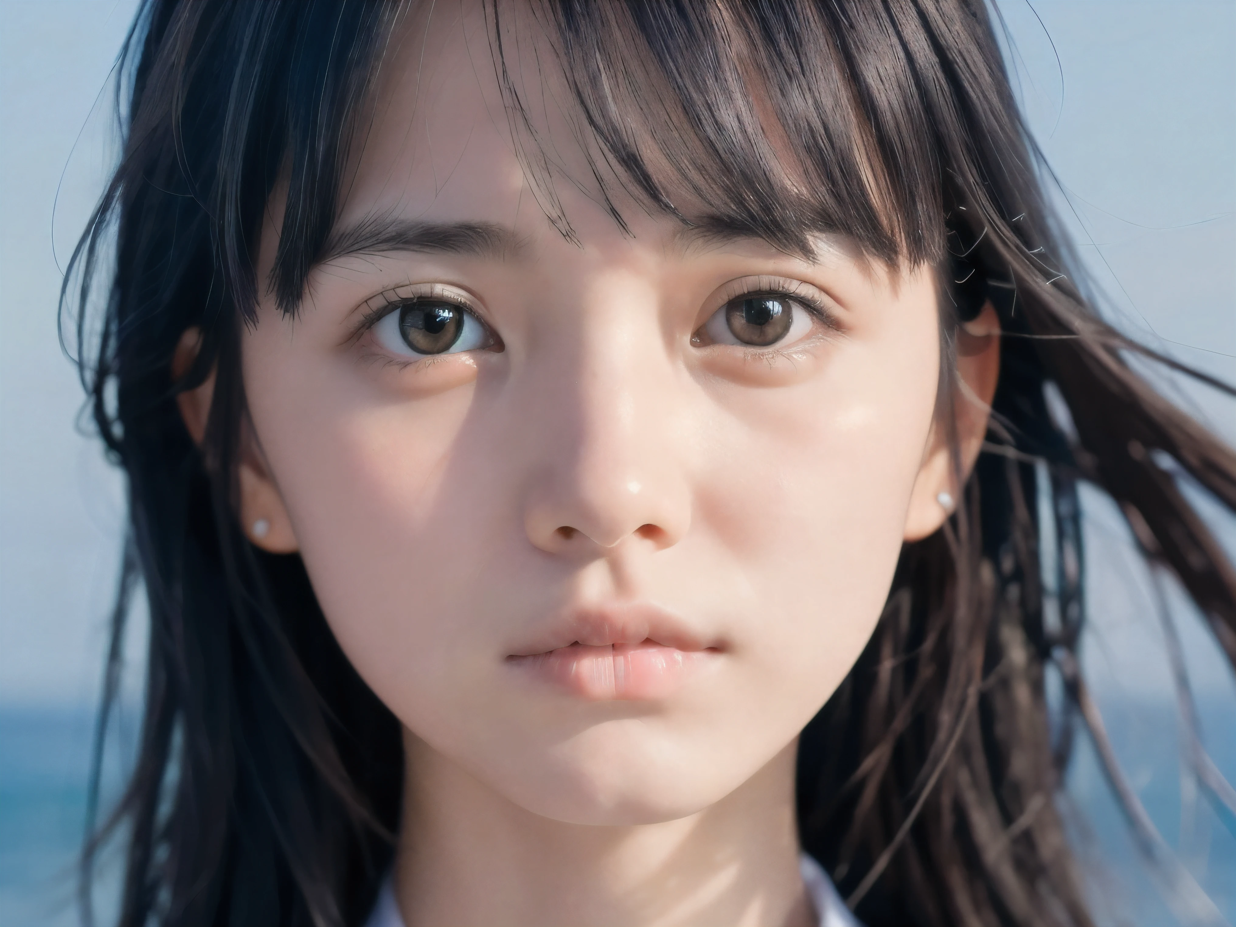 (Close up face shot of slender small-breasted two side up black medium hair with bangs girl wearing a white summer dress:1.5)、(One girl is crying with tears at the cape of the sea in Japan:1.5)、(Beautiful midnight with  full moon and stars on the sea:1.5)、(blurred background:1.5)、(Natural light:1.5)、(8k ultra detailed master piece:1.5)、(perfect anatomy:1.5)、(Photorealistic stick:1.5)、(Raw photo:1.3)、(highest quality:1.5)、(High resolution:1.3)、(Delicate and beautiful perfect face:1.3)、(Delicate and beautiful eye air skin:1.3)、(Real Human Skin:1.3)、((thin legs))