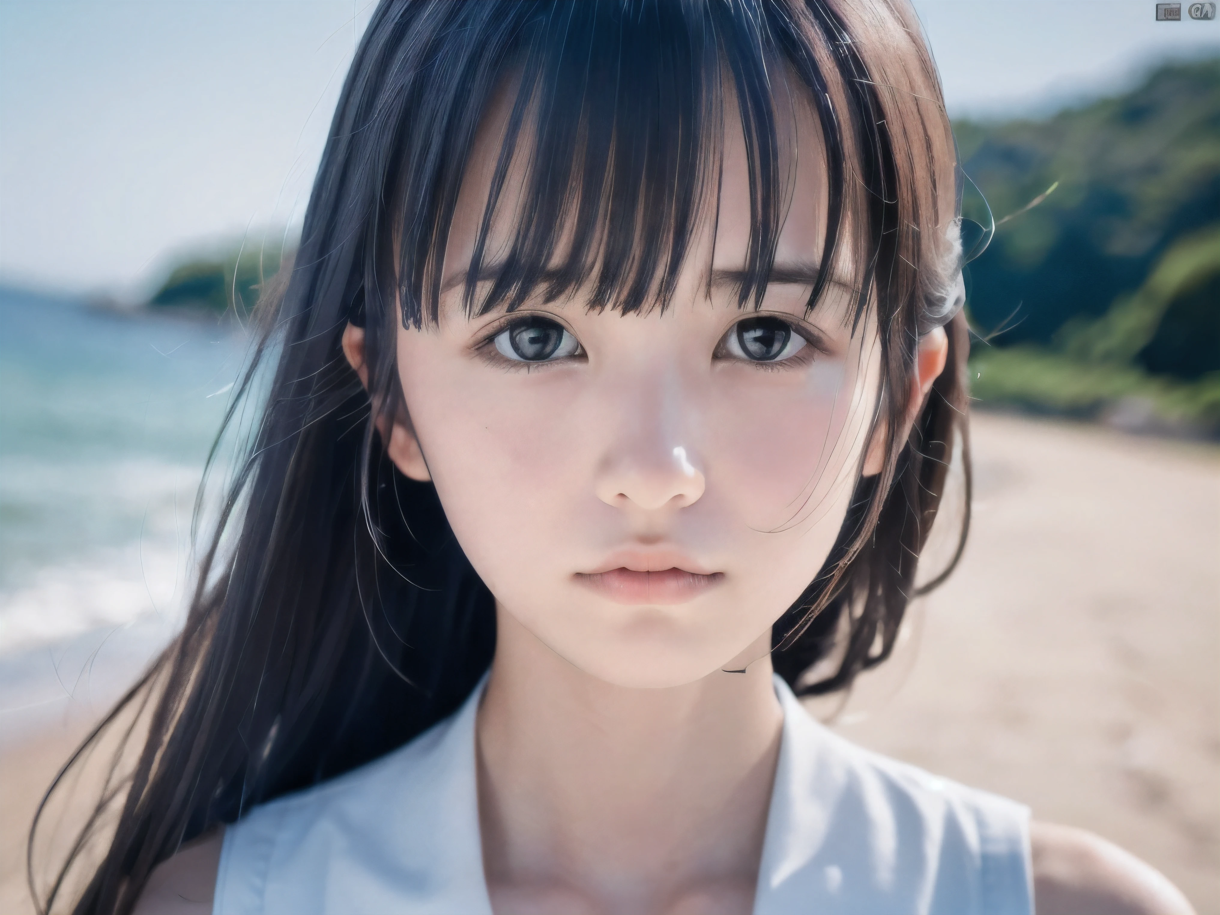 (Close up face shot of slender small-breasted half up brown long hair with bangs girl wearing a white summer dress:1.5)、(One girl is crying with tears at the cape of the sea in Japan:1.5)、(Beautiful midnight with full moon on the sea:1.5)、(blurred background:1.5)、(Natural light:1.5)、(8k ultra detailed master piece:1.5)、(perfect anatomy:1.5)、(Photorealistic stick:1.5)、(Raw photo:1.3)、(highest quality:1.5)、(High resolution:1.3)、(Delicate and beautiful perfect face:1.3)、(Delicate and beautiful eye air skin:1.3)、(Real Human Skin:1.3)、((thin legs))
