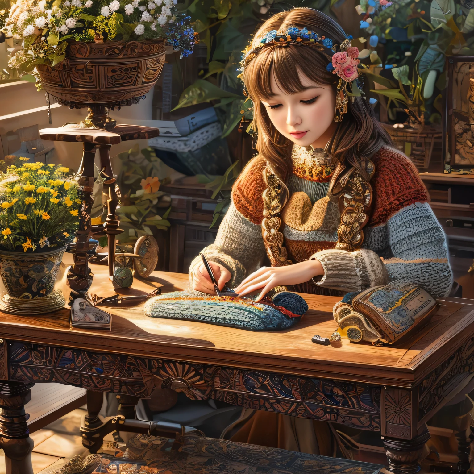 (La best quality,high resolution,super detailed,actual),Lovely knitting station,A masterpiece full of fantasy elements))), ((best quality)), ((intricate details))(8k)