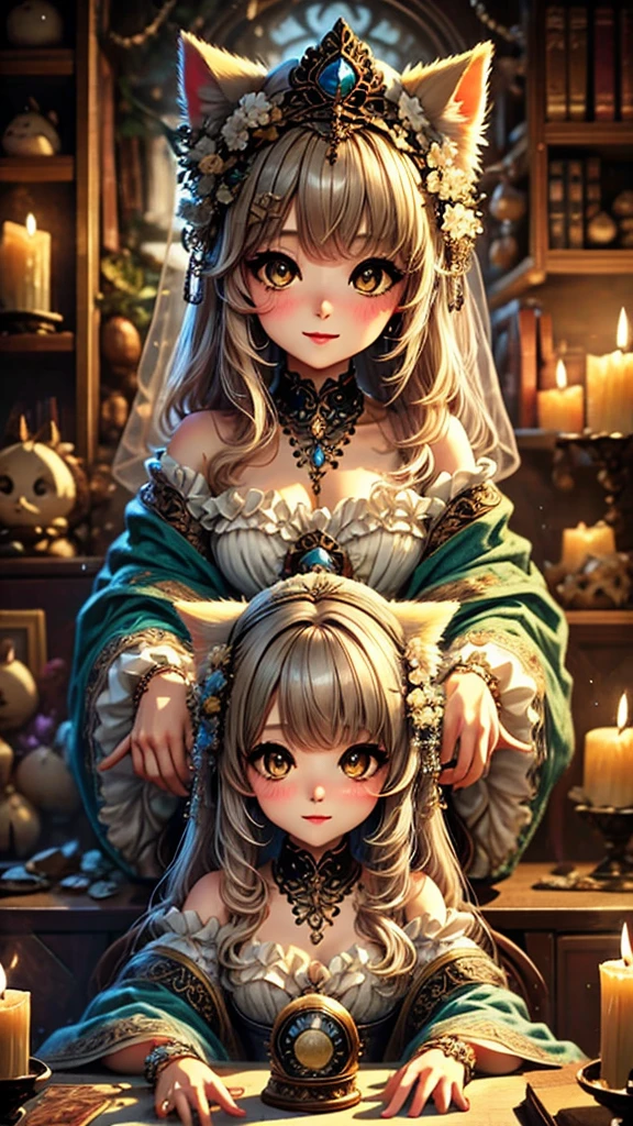 Fortune telling、Blonde、Yellow Eyes、Semi-long hair、Anime fantasy artwork