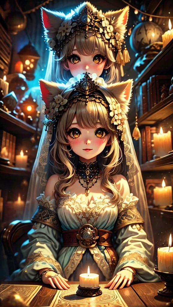 Fortune telling、Blonde、Yellow Eyes、Semi-long hair、Anime fantasy artwork