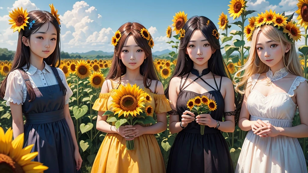 sunflower、Sunflower flowers、blue sky、8hair、Highest quality