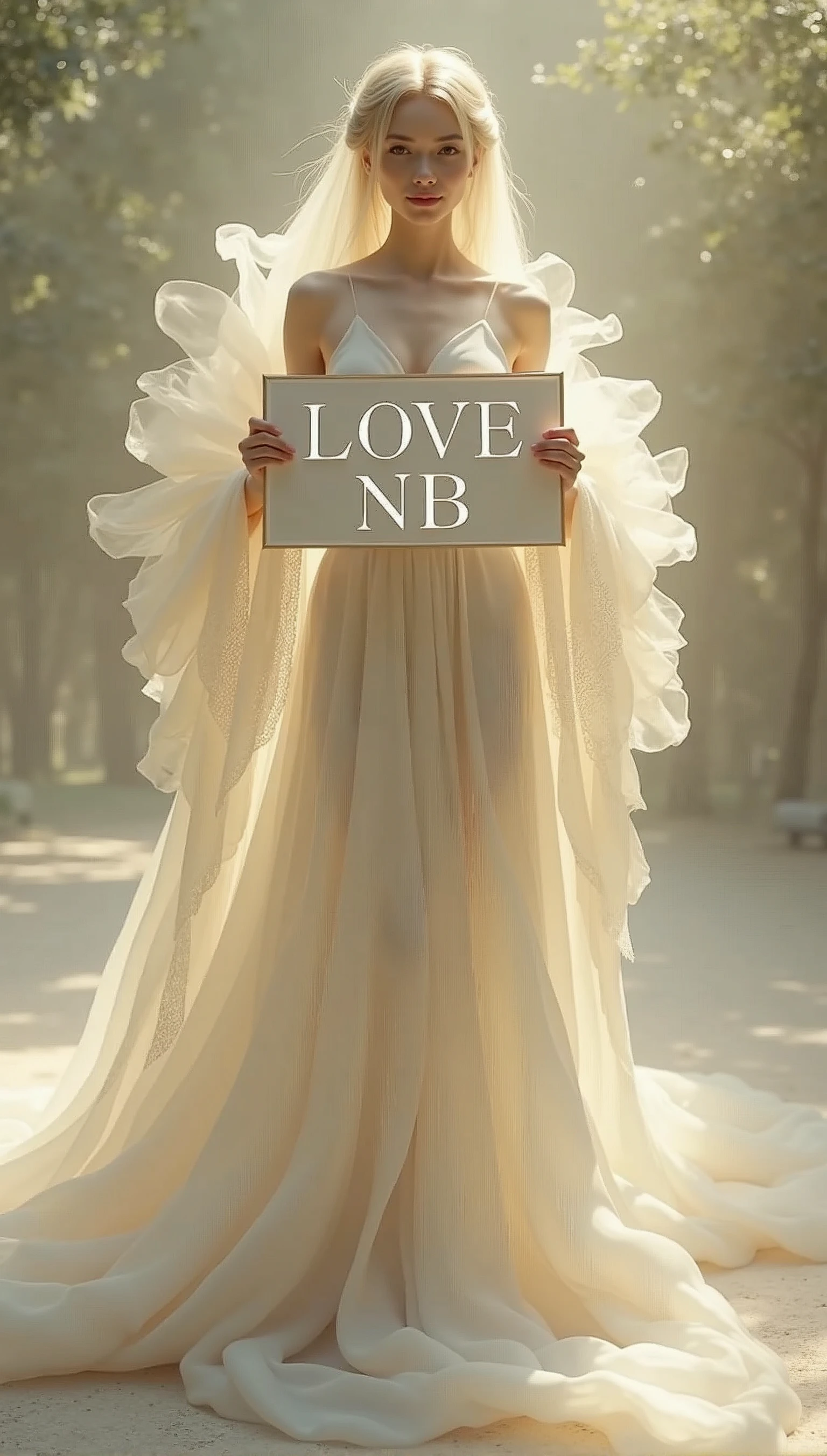 Exquisite pure beauty holding a sign,It says( LOVE NB)