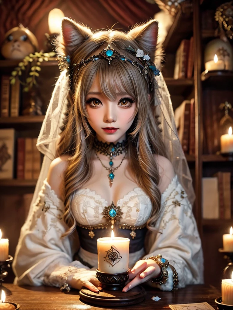 Fortune telling、Blonde、Yellow Eyes、Semi-long hair、Anime fantasy artwork