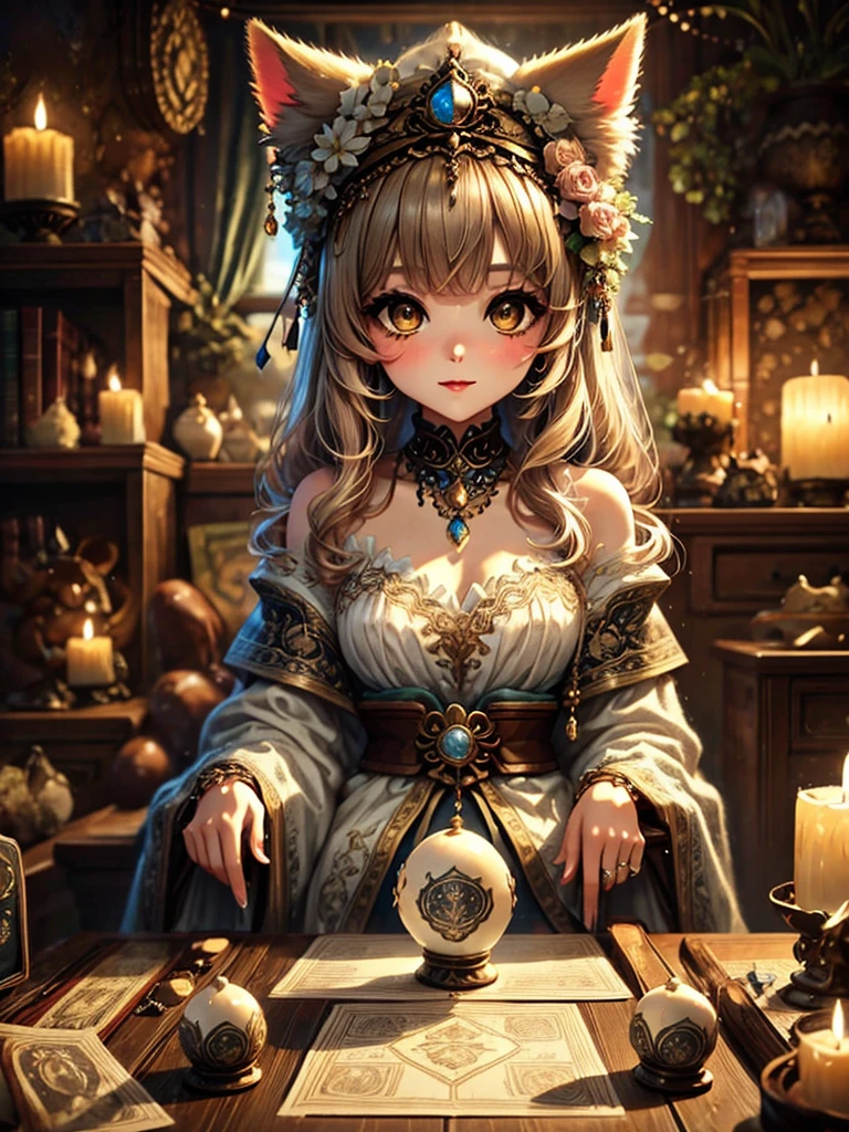 Fortune telling、blonde、Yellow Eyes、Semi-long hair、Anime fantasy artwork