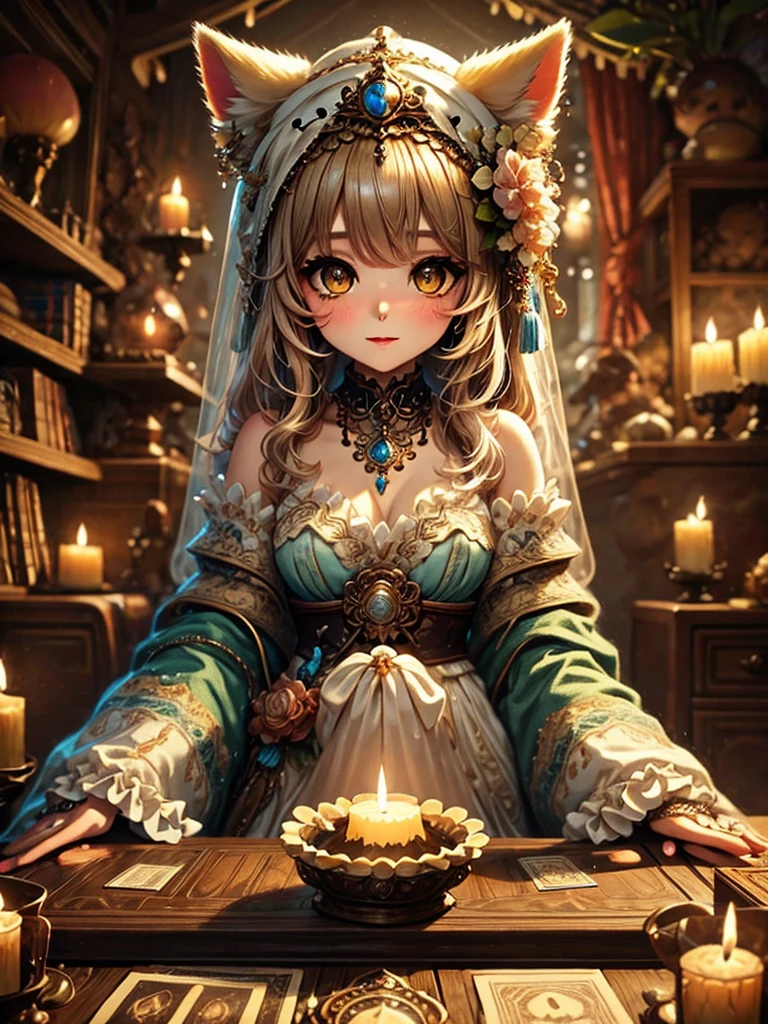 Fortune telling、Blonde、Yellow Eyes、Semi-long hair、Anime fantasy artwork