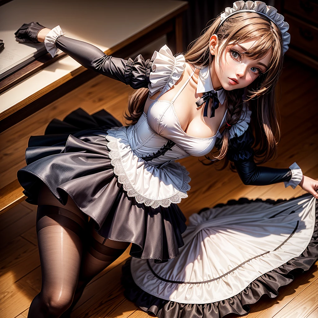Rise of Langley, Maid outfit, in pantyhose