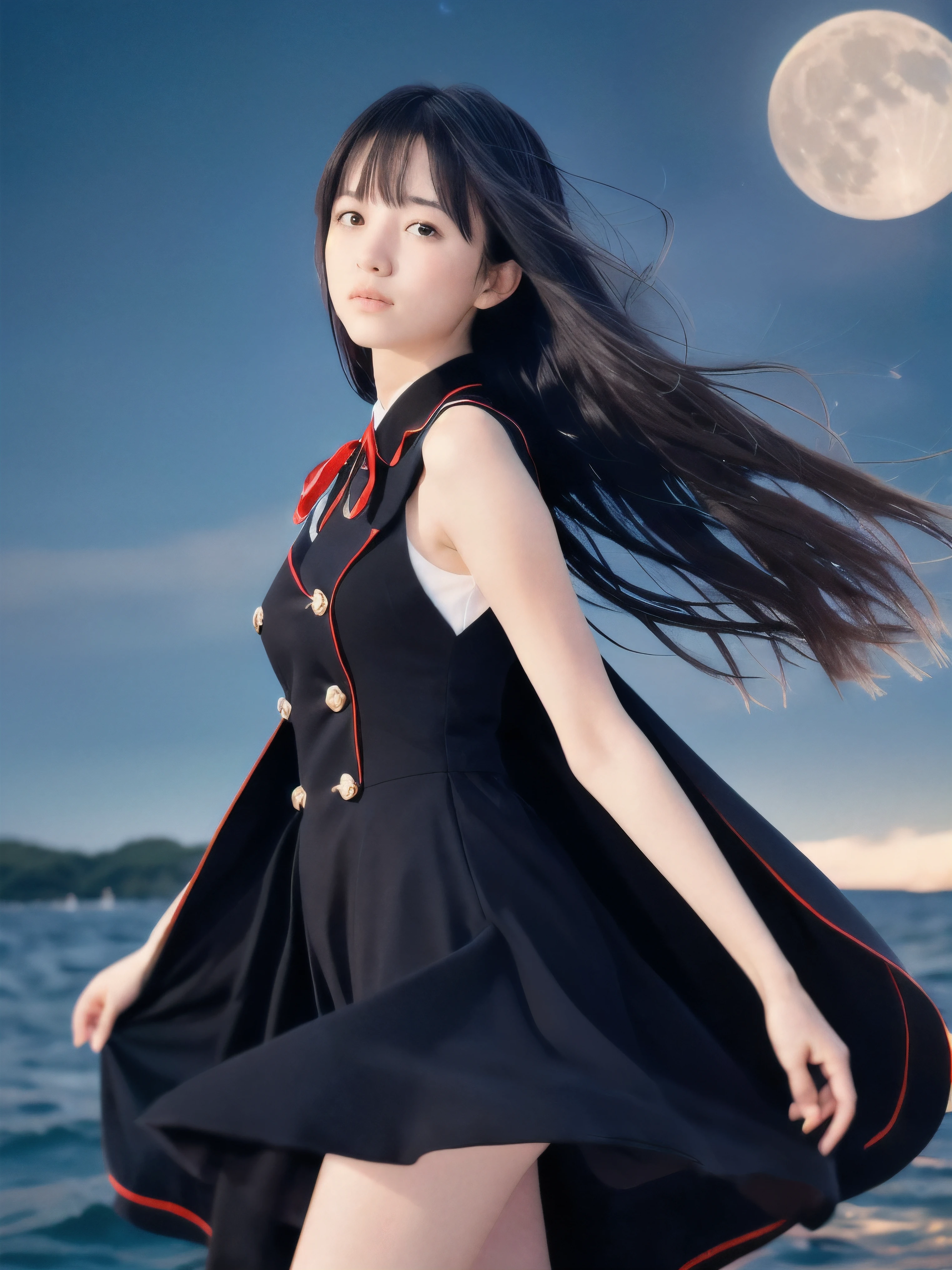(Close up face shot of slender small-breasted two side up black medium hair with bangs girl wearing a white summer dress:1.5)、(One girl is crying with tears at the cape of the sea in Japan:1.5)、(Beautiful midnight with full moon and stars on the sea:1.5)、(blurred background:1.5)、(Natural light:1.5)、(8k ultra detailed master piece:1.5)、(perfect anatomy:1.5)、(Photorealistic stick:1.5)、(Raw photo:1.3)、(highest quality:1.5)、(High resolution:1.3)、(Delicate and beautiful perfect face:1.3)、(Delicate and beautiful eye air skin:1.3)、(Real Human Skin:1.3)、((thin legs))