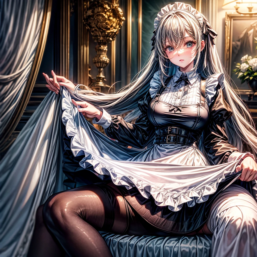 Rise of Langley, Maid outfit, in pantyhose