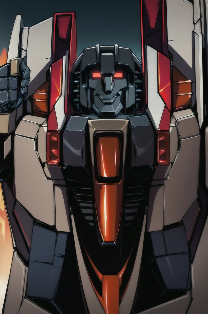 masterpiece,solo, volumetric lighting, best quality, intricate details , autobot, full body, glowing eyes, insignia, machinery, mecha, no humans, robot, solo, clenched hand,in expressway,realistic, looking at viewer,fighting stance,holding weapon, color main black and red