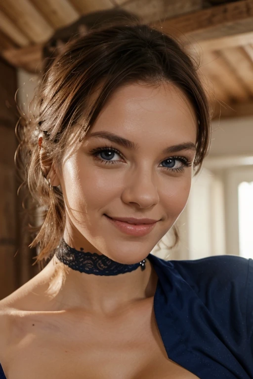 1 fille, Solo, Cheveux Longs, Regardant le spectateur, Sourire, Yeux bleus, Cheveux Bruns, Bijoux, Bouche Fermée,