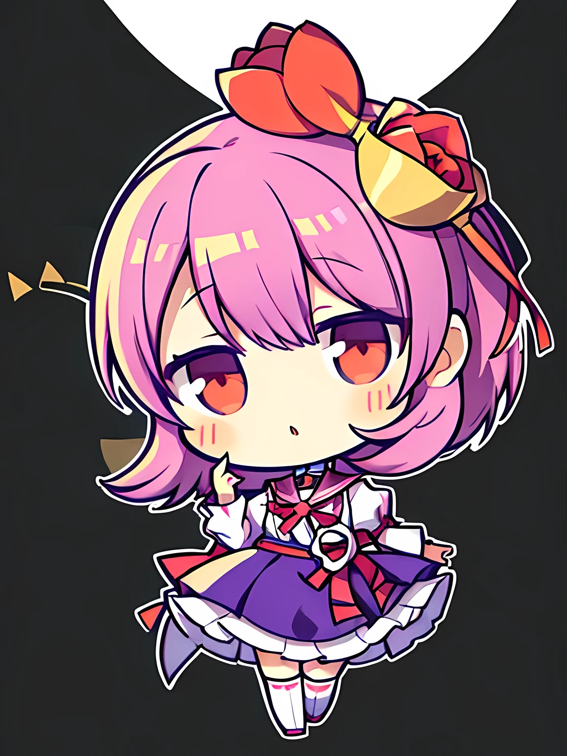 ((masterpiece, best quality, high resolution)), Anime-style images, (((tulips on head:1.4, A single tulip blooms from her head))), white background, simple background, Chibi, Face without a nose:1.4, Half-open eyes, Slightly Big eyes, ((Persona 3 character Yukari Takeba)), Small and cute, 
