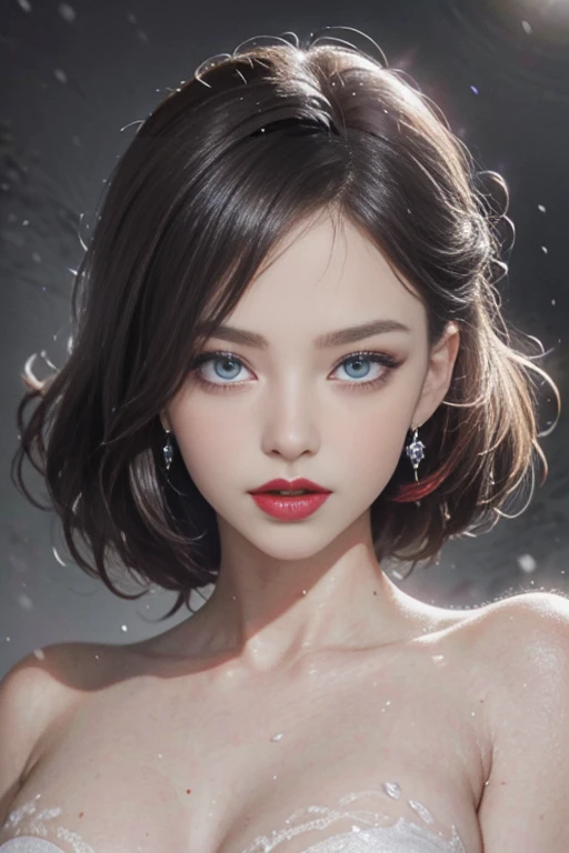 snow beauty, Red lips, blue eyes with scepter in the middle of a snowstorm controlling the 4 elements (detailed),(k, 