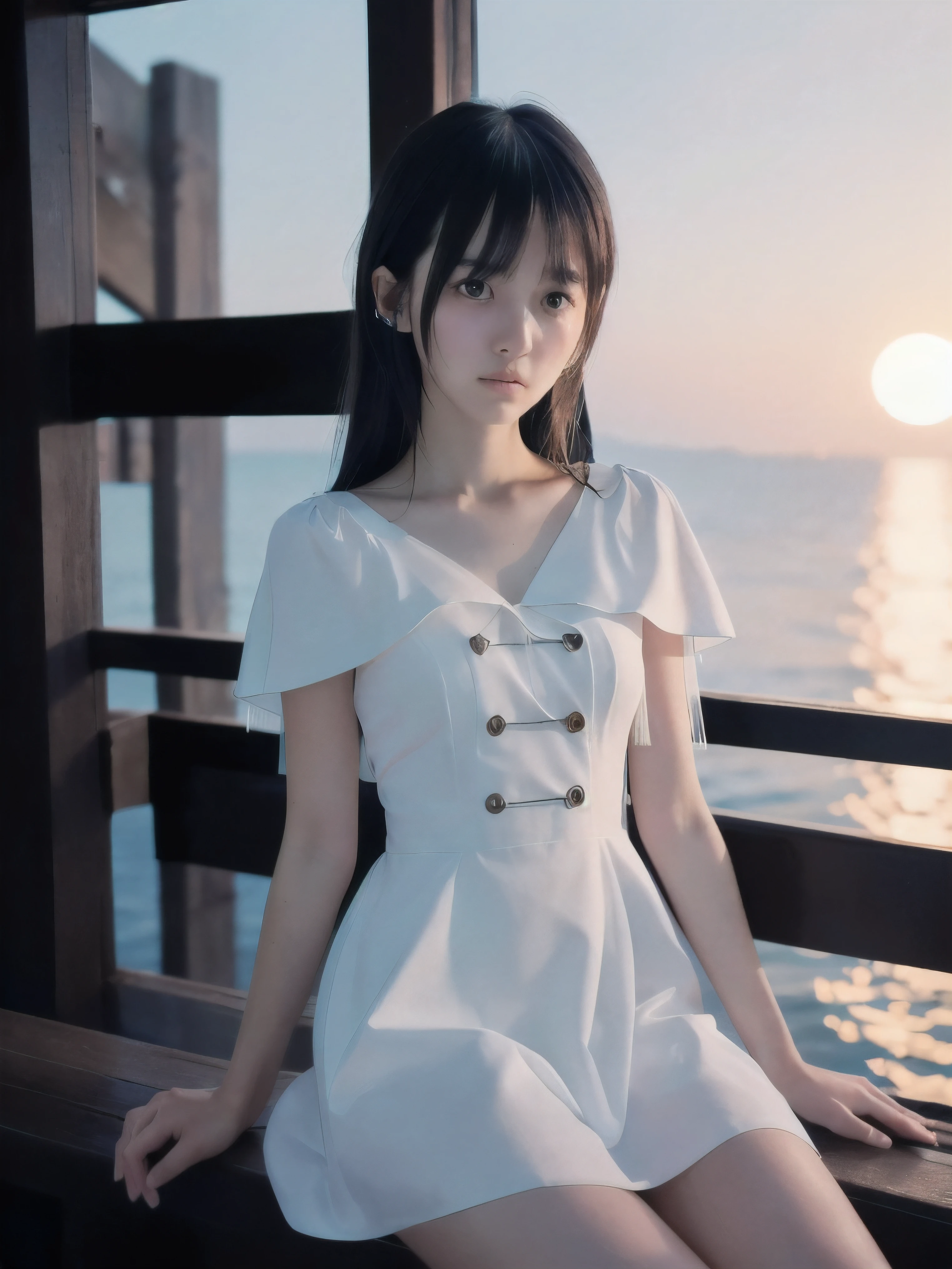 (Close up face shot of slender small-breasted two side up black medium hair with bangs girl wearing a white summer dress:1.5)、(One girl is crying with tears at the cape of the sea in Japan:1.5)、(Beautiful moonlight midnight with sea:1.5)、(blurred background:1.5)、(Natural light:1.5)、(8k ultra detailed master piece:1.5)、(perfect anatomy:1.5)、(Photorealistic stick:1.5)、(Raw photo:1.3)、(highest quality:1.5)、(High resolution:1.3)、(Delicate and beautiful perfect face:1.3)、(Delicate and beautiful eye air skin:1.3)、(Real Human Skin:1.3)、((thin legs))