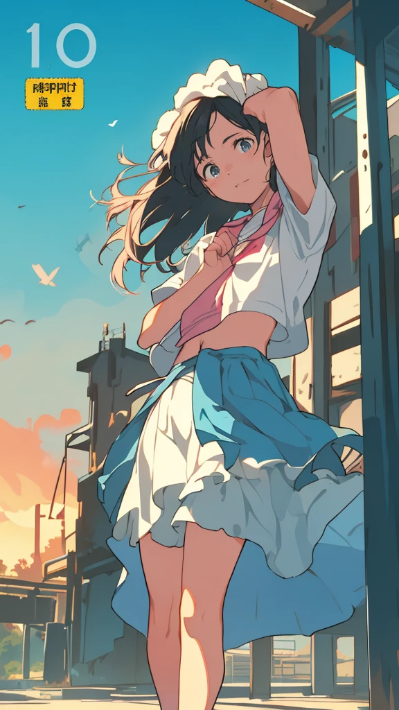 reasonable design, Clear lines, High Sharpness, (highest quality,8K,Perfect sharpness,Ultra fine,High resolution,masterpiece:1.2), Perfect Anatomy:1.5, Official Art, Illustrations that tell a story, (Whitish background:0. 9)、Body Positivity、More Mr.Physical expression、(Random and mischievous poses)、Perfect beauty、Perfect beautiful face、Strong winds、A rich expression、Dynamic composition、smile、Golden ratio composition、colorful、(Mr.Different angles and perspectives)、anime art、mini skirt、(Overcoming stereotypes)、 Glowing Skin、(Natural beauty)、smile、bangs、Straight Hair、(Soft and flowing hair)、(Rural Scenery)、(Nostalgic atmosphere)、Insert up to the thighs、(Playful and carefree)、(More Mr.Ethnic characters)、(innocent attitude)、(Sunny atmosphere)、Skirt flipped up、(Bright colors)、Belly button exposed、Beautiful Eyes、A skirt fluttering in the wind、Put it in to your feet、Some composition patterns、sensuous、Geometric pattern、emotional、Symposium cover、Lens flare、Halation、 face close-up、