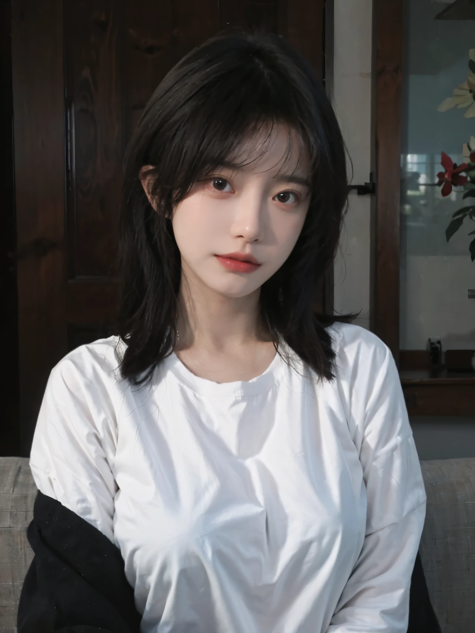 Best quality,masterpiece,Ultra-high resolution,(Photo Realism:1.4),Girl,Sexy,cute,(shirt:1.2),(Big breasts:1.3),(whole body:1.4)