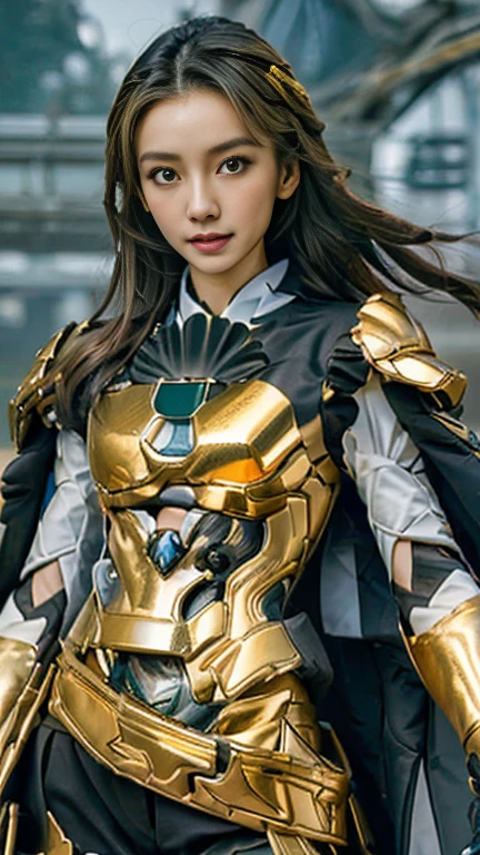 masterpiece,highest quality,ultra high resolution),japanese woman, very beautiful girl, Naïve girl、perfect limbs、perfect anatomy、radiant beautiful skin、Moist eyes、brown shiny hair、Colors and landscapes of youth、Premonition of Love Green and Gold Uniform、 metallic Green armor, high quality costumes, brass armor coat, Masterpiece costume, Green armor, Avan Uniform, gilded black uniform, gold armor suit, quality commander, combat uniform, Embroidered uniform guard, gold obsidian armor, smooth gold armor