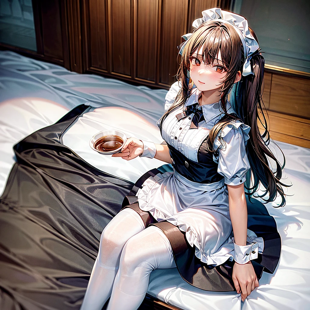 Rise of Langley, Maid outfit, in pantyhose, serving tea, and a room