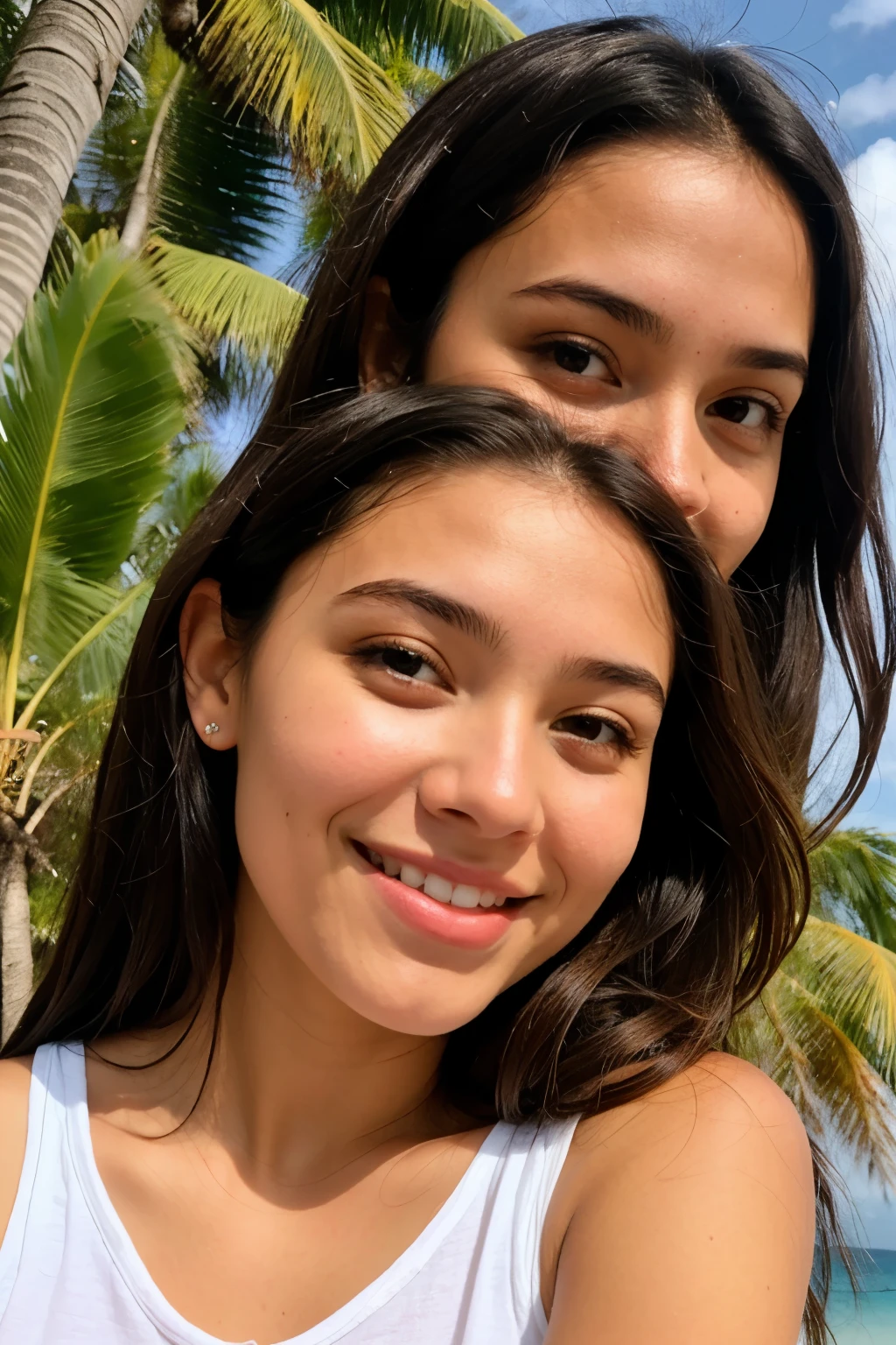WOMEN + 23 YEARS + SMOOTH SKIN + BRUNETTE + BROWN EYES + NATURAL SKIN + BABY FACE + GUADELOUPEAN GIRL + BLACK STRAIGHT HAIR + DIMPLES + TO TRAVEL