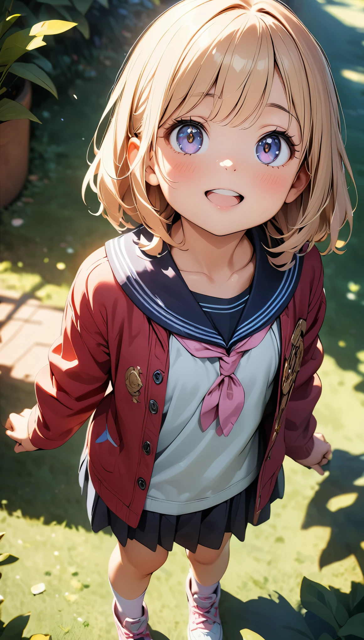 Commemorative photo of girls, 1 Girl, 6 girl, Sunlight is strong:1.2, Look Up, Playing in the park, Dazzling expression, Plants, Light and shadow with attention to detail, Background Blur, (Highest quality:1.2, 4K, 8k, Very detailed, Attention to detail, masterpiece:1.2, Best aesthetics),