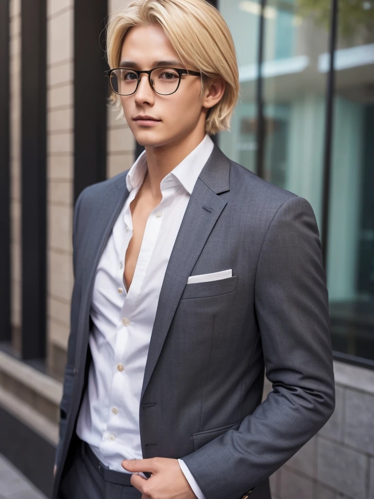Blonde,Shortcuts,chest, Highest quality, suit,Glasses