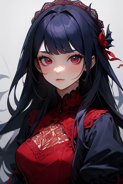 Red and navy lace dress、cute、Villainess、Excellent、