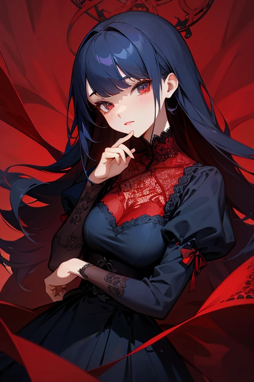 Red and navy lace dress、cute、Villainess、Excellent、