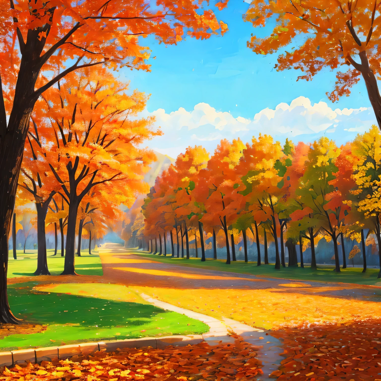 Please take "Beautiful view of autumn"for the theme,Draw a children's drawing on white paper
