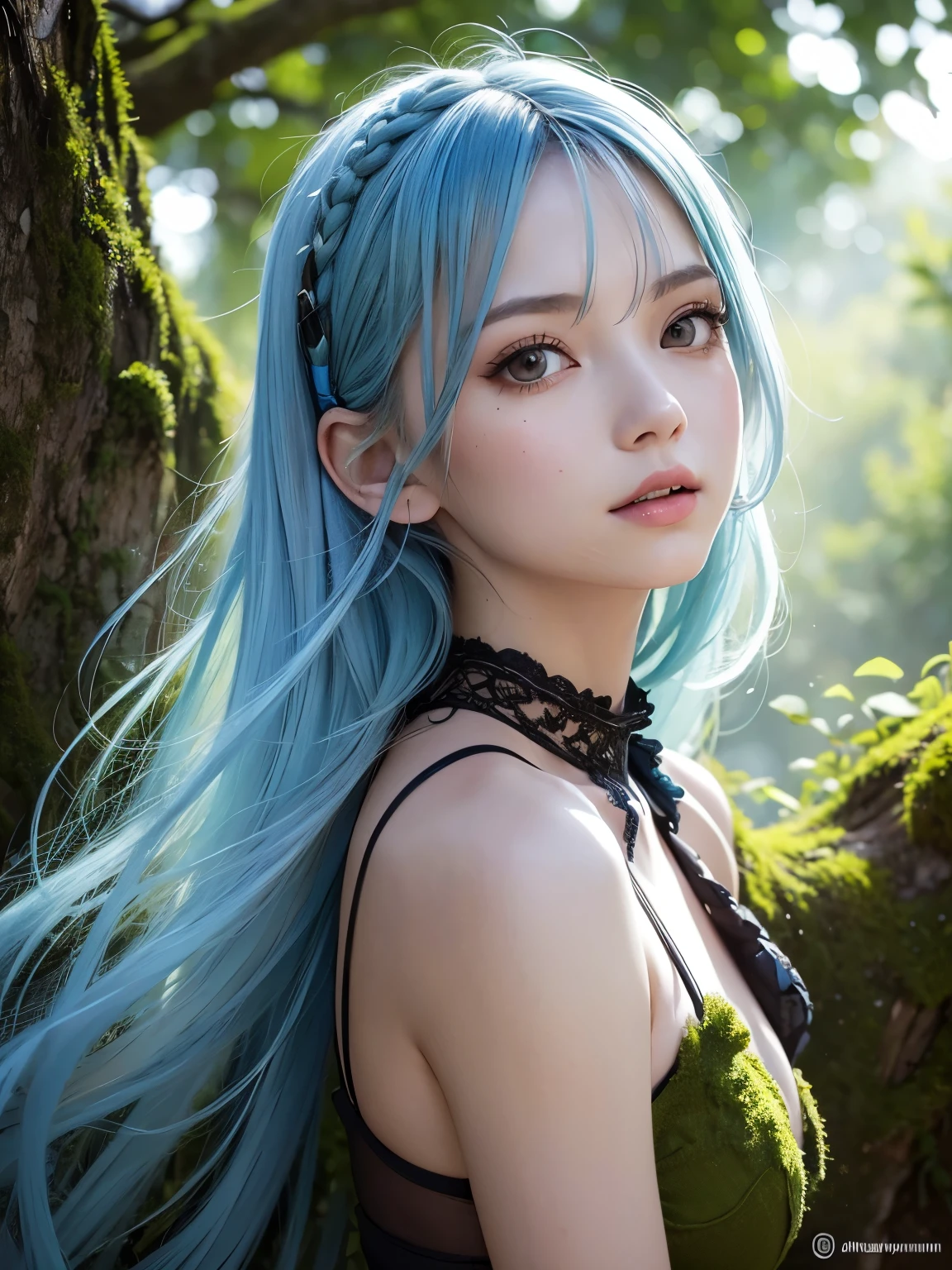a beautiful girl with silky straight green hair, blunt bangs, violet eyes, wearing a dark purple rpg outfit, elegant and calm expression, (best quality,4k,8k,highres,masterpiece:1.2),ultra-detailed,(realistic,photorealistic,photo-realistic:1.37),1girl,beautiful detailed eyes,beautiful detailed lips,extremely detailed eyes and face,longeyelashes,elegant,smiling,calm,natural lighting,soft pastel colors,delicate,cute,kawaii,beautiful dress,high fashion,rpg style, flowing dress