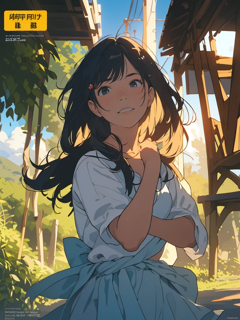 reasonable design, Clear lines, High Sharpness, (highest quality,8K,Perfect sharpness,Ultra fine,High resolution,masterpiece:1.2), Perfect Anatomy:1.5, Official Art, Illustrations that tell a story, (Whitish background:0. 9)、Body Positivity、More Mr.Physical expression、(Random and mischievous poses)、Perfect beauty、Perfect beautiful face、Strong winds、A rich expression、Dynamic composition、smile、Golden ratio composition、colorful、(Mr.Different angles and perspectives)、anime art、mini skirt、(Overcoming stereotypes)、 Glowing Skin、(Natural beauty)、smile、bangs、Straight Hair、(Soft and flowing hair)、(Rural Scenery)、(Nostalgic atmosphere)、Insert up to the thighs、(Playful and carefree)、(More Mr.Ethnic characters)、(innocent attitude)、(Sunny atmosphere)、Skirt flipped up、(Bright colors)、Belly button exposed、Beautiful Eyes、A skirt fluttering in the wind、Put it in to your feet、Some composition patterns、sensuous、Geometric pattern、emotional、Symposium cover、Lens flare、Halation、 face close-up、