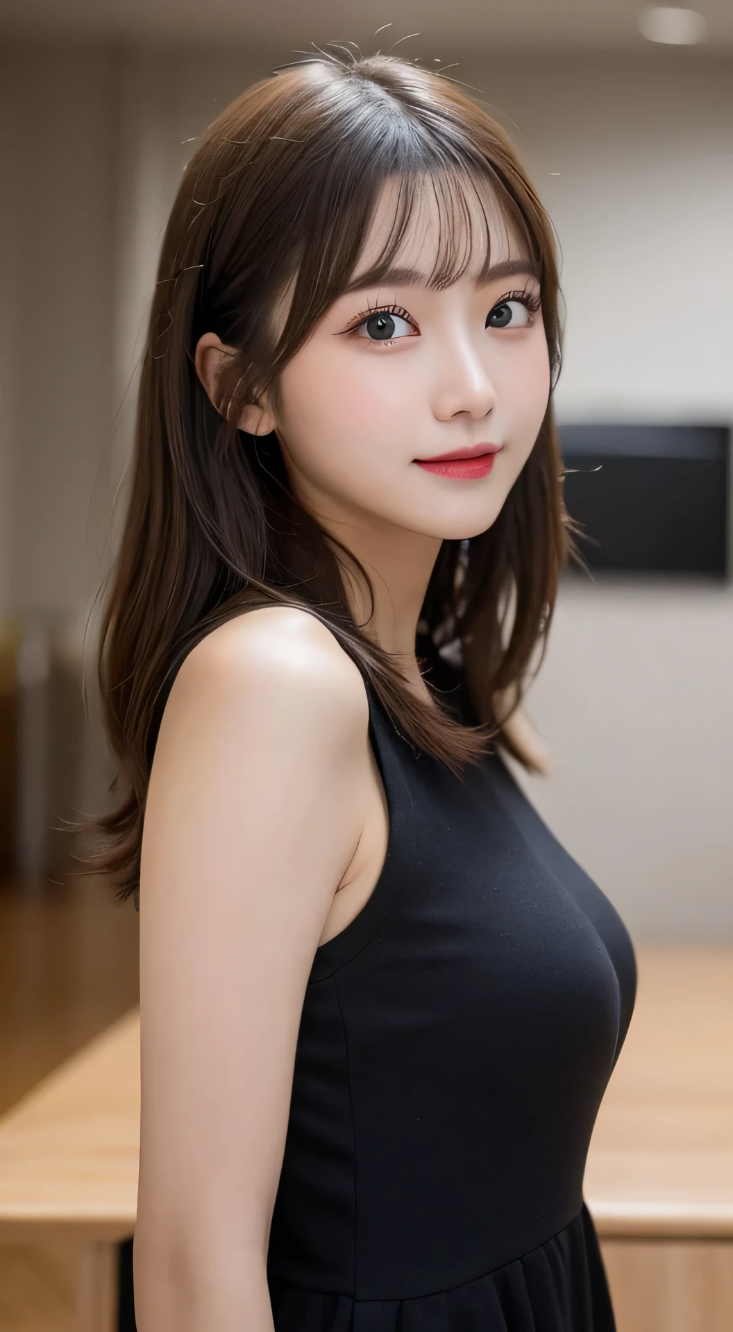 Tabletop, Highest quality, shape, Very detailed, finely, High resolution, 8k wallpaper, Perfect dynamic composition, Beautiful and detailed, Beautiful straight hair,Small breasts,Natural color lip, 20-year-old girl、cute、Always blur the background,Perfect and beautiful face,Slim face and figure,Big eyes、Putting on gal makeup,Actual Photos(Best image quality)、Full Body Shot、smile、Metropolis