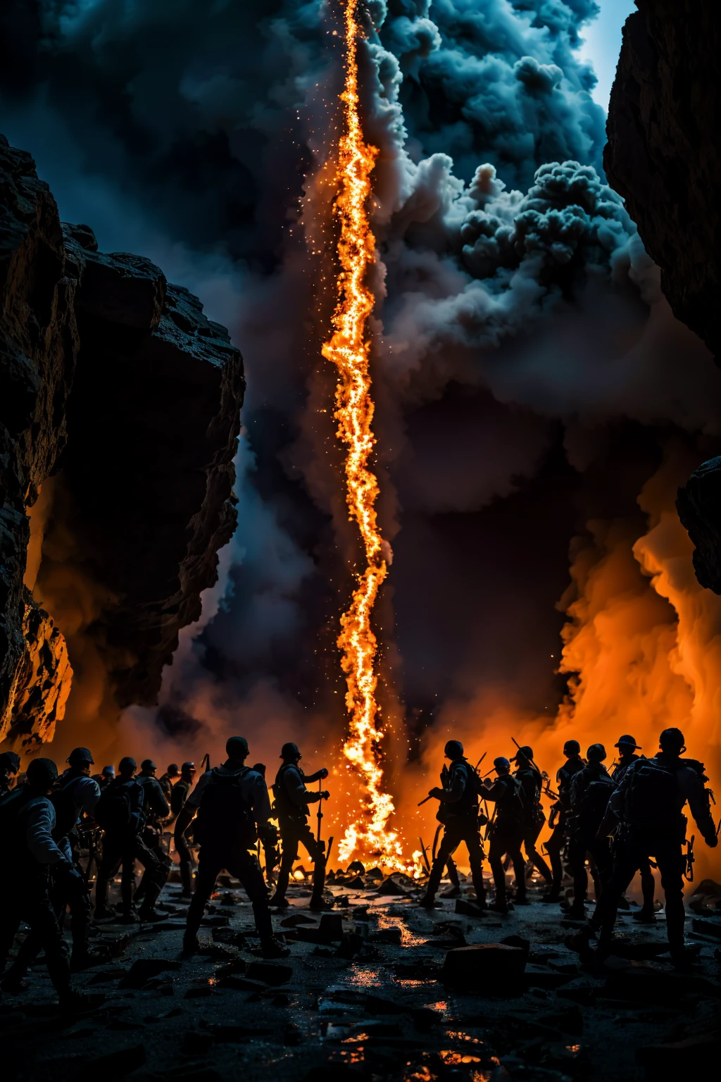attack at the center of the earth, (vampires vs humans ), (technology), 8k, ((5 people))