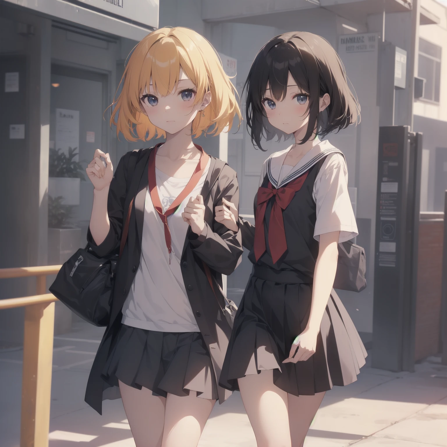 ultra-absurdres-Top quality by artist God, ultra-detailed, high resolution, anime moe artstyle, best anime 8k konachan wallpaper, pixiv contest winner, pool:2810, perfect ???????,break, 1girl, (Please draw a girl walking sleepily to school alone. )break,(Solo,little female, 13-year-old:1.3),Full limbs, complete fingers,a junior high school student, (very short hair), short cut, flat chest, , small butt, small black eyes, beautiful detailed eyes, well-proportioned iris and pupils, expressive eyes, highres detailed hair, soft expression, salor school_uniform, sailor collar, serahuku, bow, pleated skirt,(Detailed Lighting), (Detailed background), in the School commute route. break,super detailed skin, Best cinematic lighting powered by famous artist, 8k,beauty illustration,photoshop_(medium),very aesthetic,break,((artist:yd_(orange_maru) )), artist:clamp ,artist:carnelian ,artist:kantoku ,
