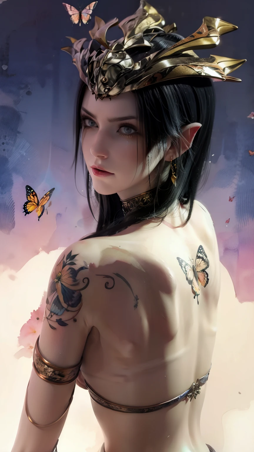 Tatoo in watercolor of flowers with butterflies