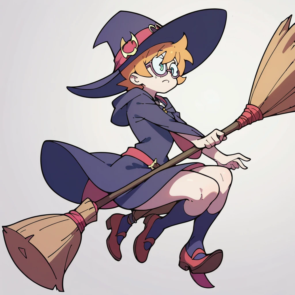 Lotte Jansson, solo, broom riding, witch, witch hat, glasses, under-rim eyewear 