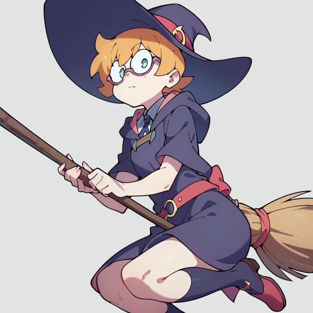 Lotte Jansson, solo, broom riding, witch, witch hat, glasses, under-rim eyewear 