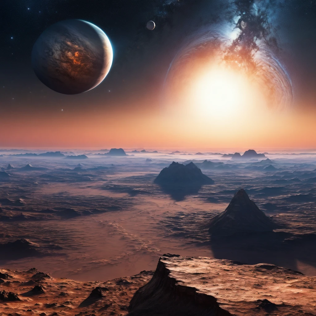 The edge of the universe, planets other than Earth, places no one has seen before, ((masterpiece, highest quality, 8K))