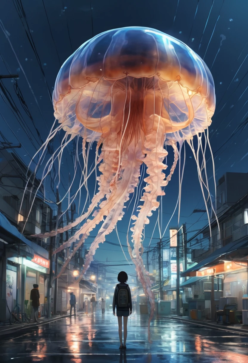 jellyfish, Inspired by Makoto Shinkai and Makoto Niitsu, (best quality, masterpiece, representative work, Official Art, professional, Extremely complex and detailed, 8K:1.3)